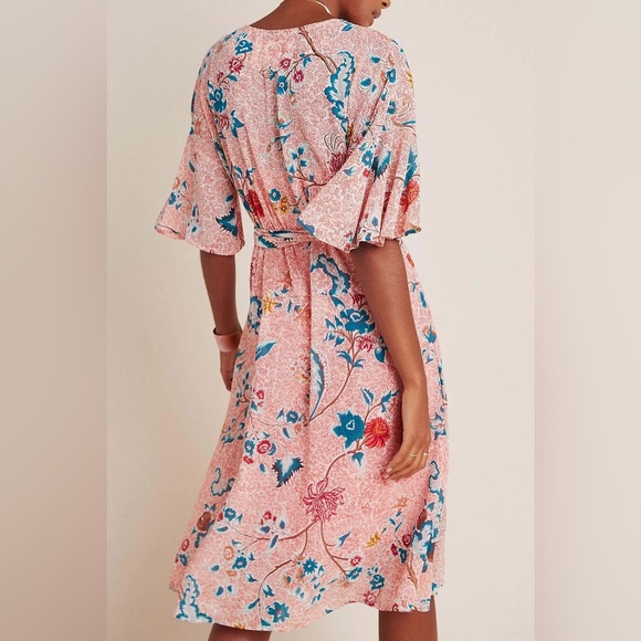 Anthropologie Maeve Adelaide pink floral Wrap Dress 23820 - Picture 5 of 12